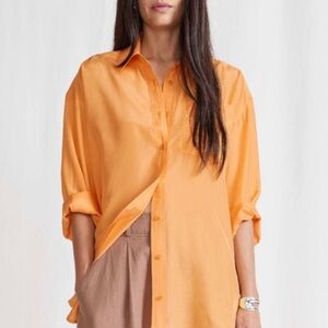 APIECE APART Oversize Button Down Shirt Women’s Silk Long Sleeve Iceland Poppy M